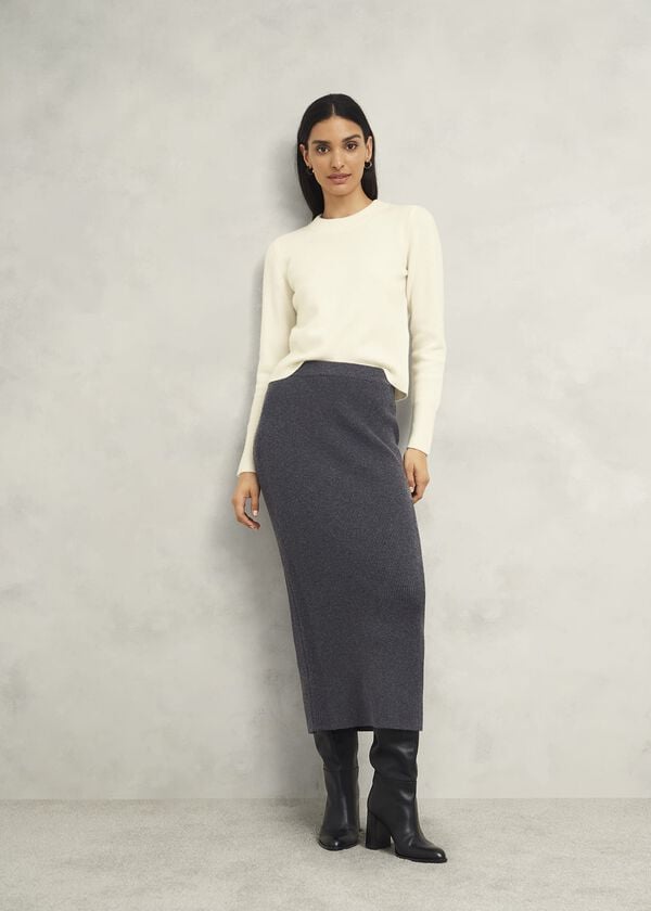 hobbs Gaskell Co-Ord Wool Cotton Skirt Dark Grey Marl