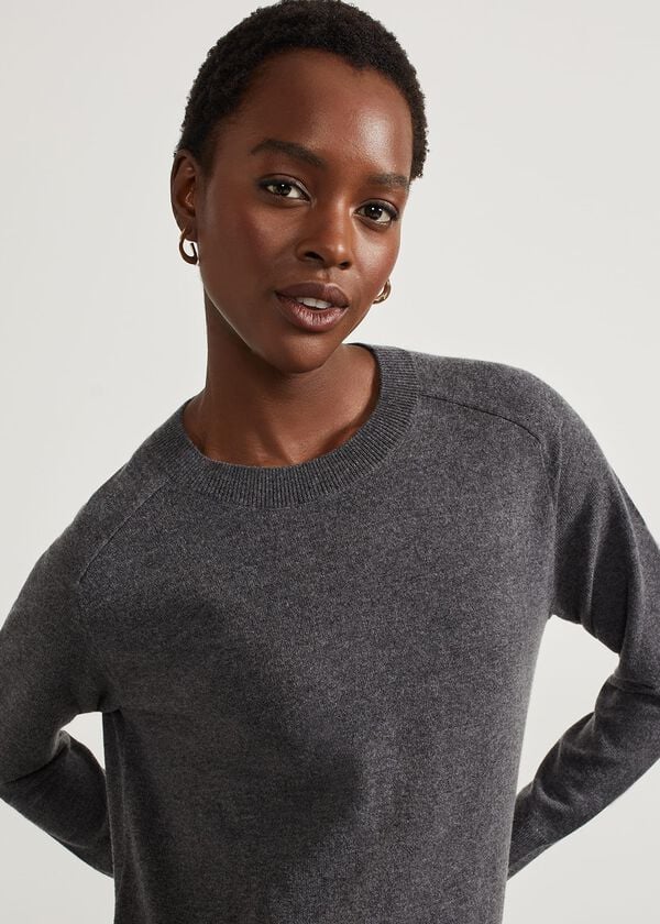 Hobbs Geneva Knitted Dress With Cashmere Dark Grey Marl