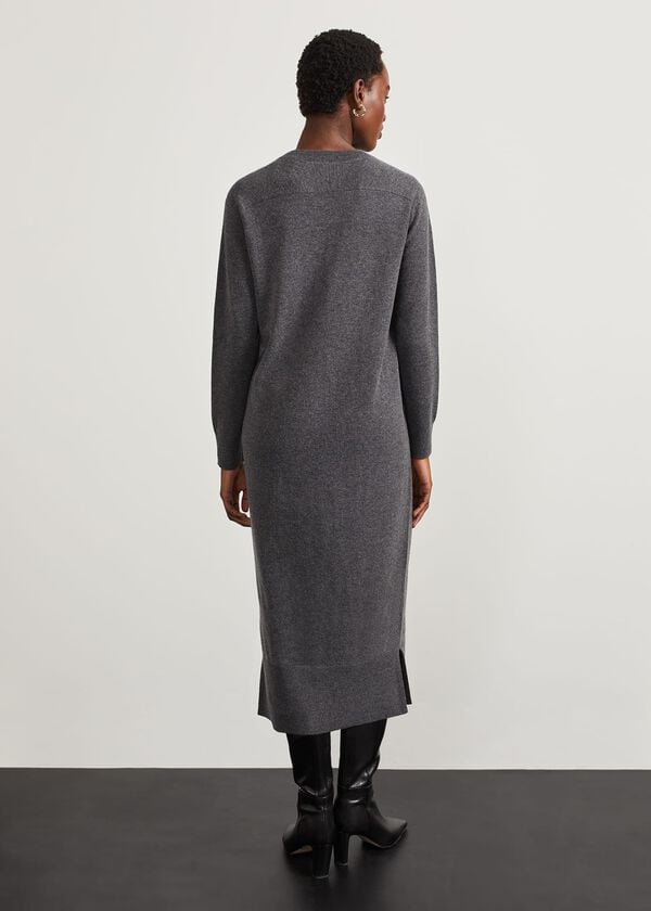 Hobbs Geneva Knitted Dress With Cashmere Dark Grey Marl