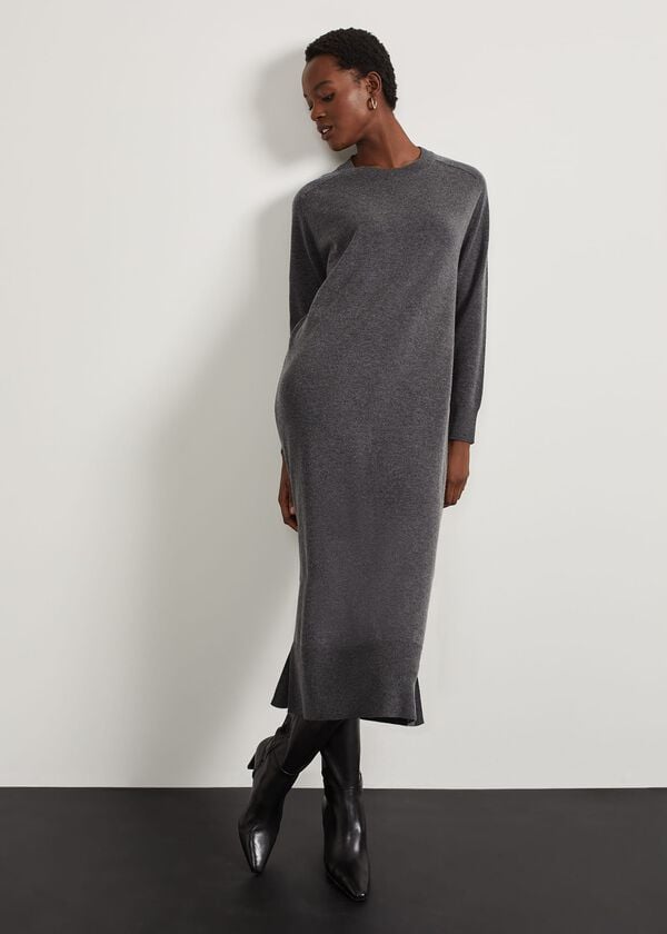 hobbs Geneva Knitted Dress With Cashmere Dark Grey Marl
