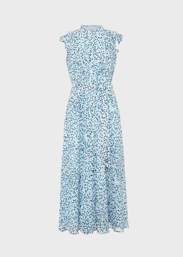 Hobbs Georgiana Printed Fit And Flare Dress Blue Multi