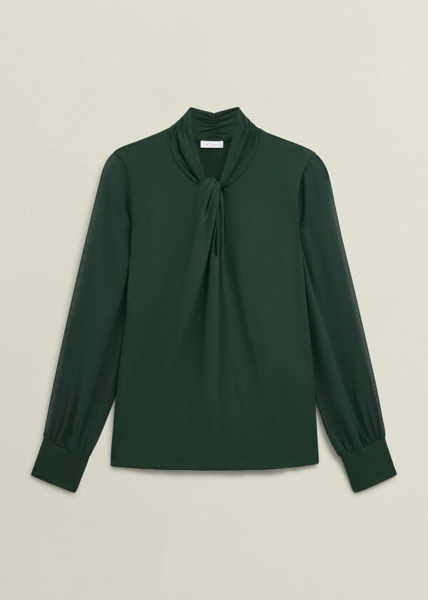 Hobbs Green Ashley Twist Neck Sheer Long Sleeve Top Bay Green