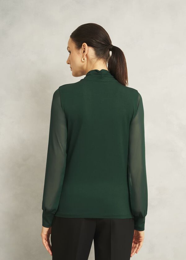 Hobbs Green Ashley Twist Neck Sheer Long Sleeve Top Bay Green