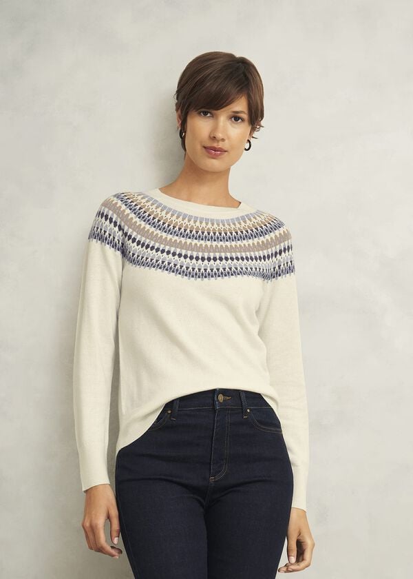 hobbs Greta Fairisle Jumper With Cashmere Ivory Multi