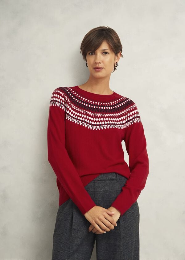 hobbs Greta Fairisle Jumper With Cashmere Red Multi