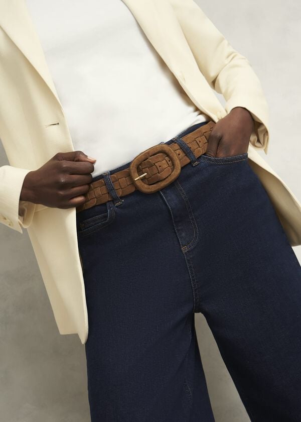 Hobbs Abbie Suede Woven Belt Tan