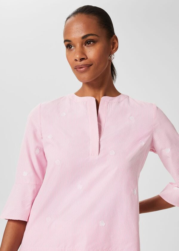 Hobbs Acacia Embroidered Top Pink White