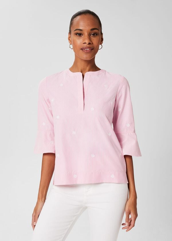 hobbs Acacia Embroidered Top Pink White