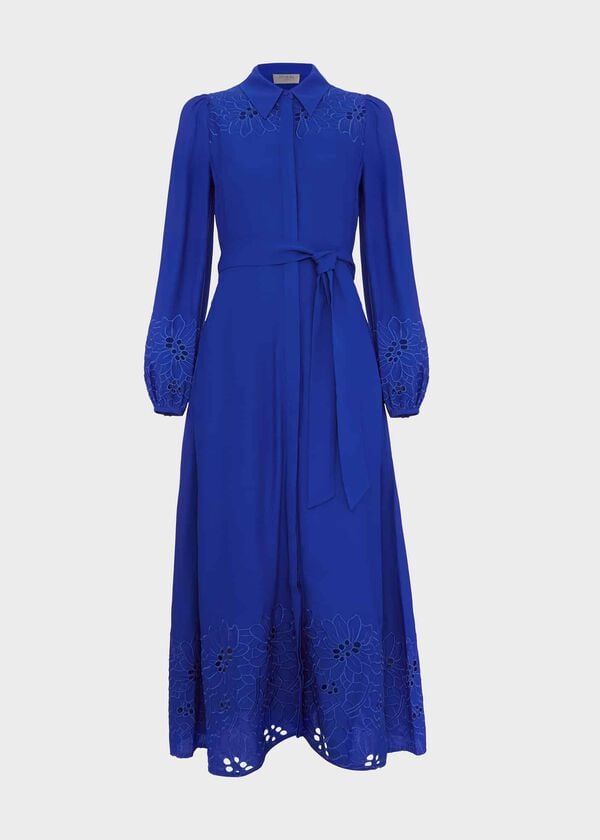Hobbs Ada Embroidered Midi Dress Lapis Blue