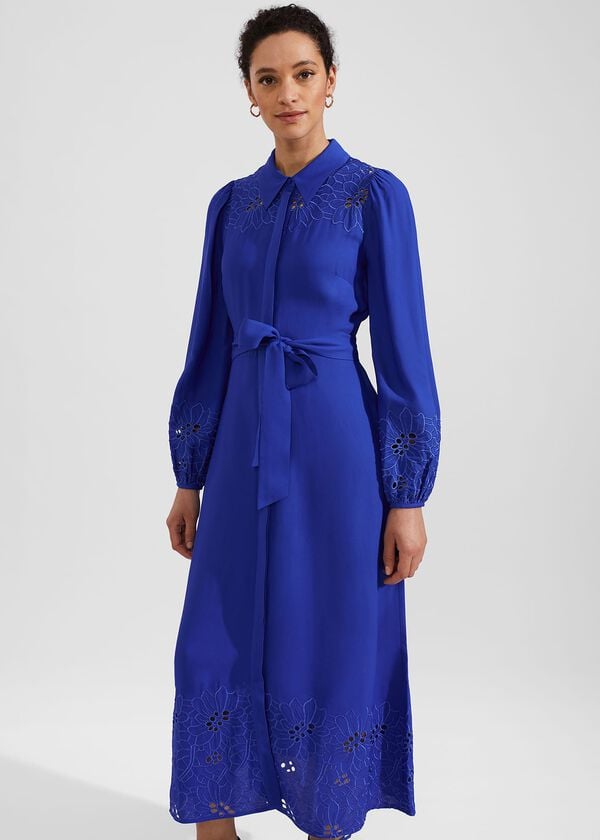 Hobbs Ada Embroidered Midi Dress Lapis Blue
