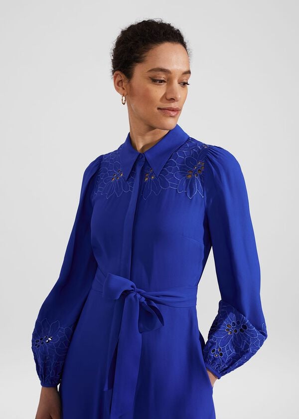 Hobbs Ada Embroidered Midi Dress Lapis Blue