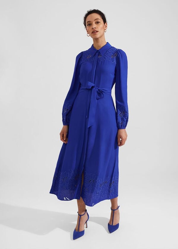 hobbs Ada Embroidered Midi Dress Lapis Blue