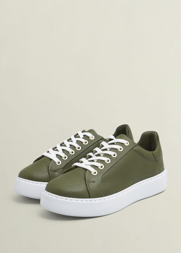 Hobbs Ada Leather Trainers Chive Green