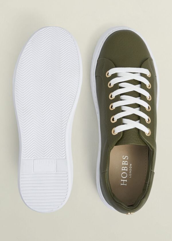 Hobbs Ada Leather Trainers Chive Green