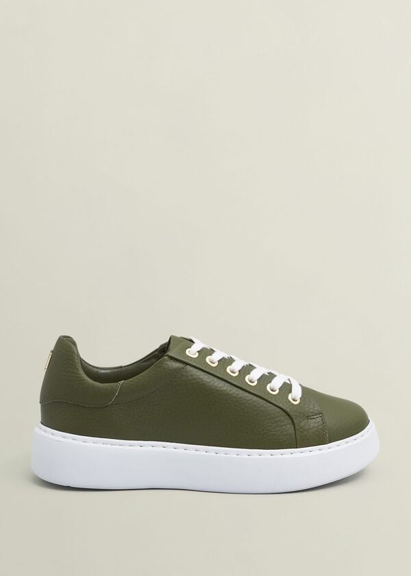 hobbs Ada Leather Trainers Chive Green