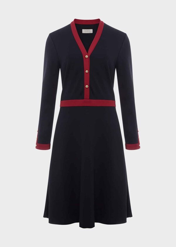 Hobbs Ada Ponte Dress Navy Berry Red