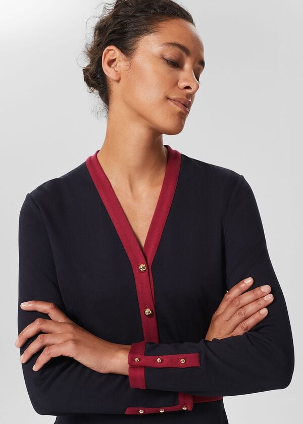 Hobbs Ada Ponte Dress Navy Berry Red