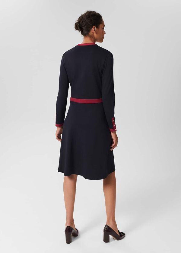 Hobbs Ada Ponte Dress Navy Berry Red