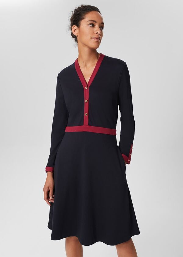 hobbs Ada Ponte Dress Navy Berry Red