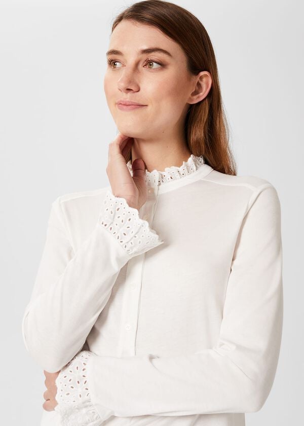 Hobbs Adalee Broderie Cuff Blouse Ivory