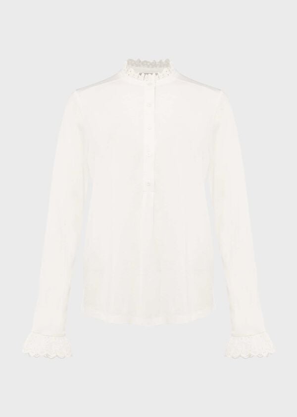 Hobbs Adalee Broderie Cuff Blouse Ivory