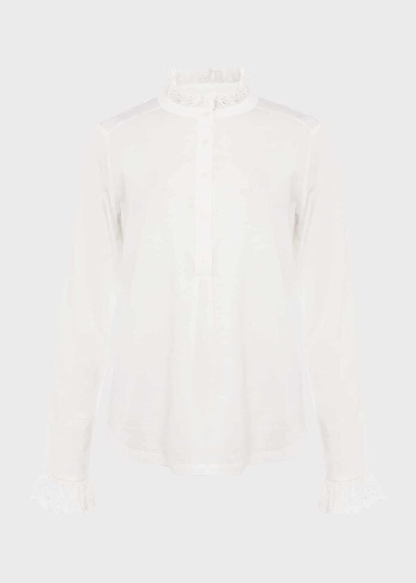 Hobbs Adalee Broderie Cuff Blouse Ivory