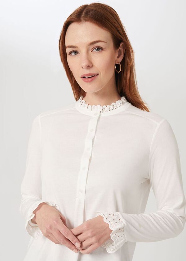 hobbs Adalee Broderie Cuff Blouse Ivory