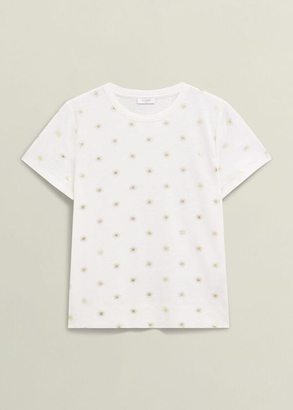 Hobbs Adaline Cotton Printed T-Shirt White Gold