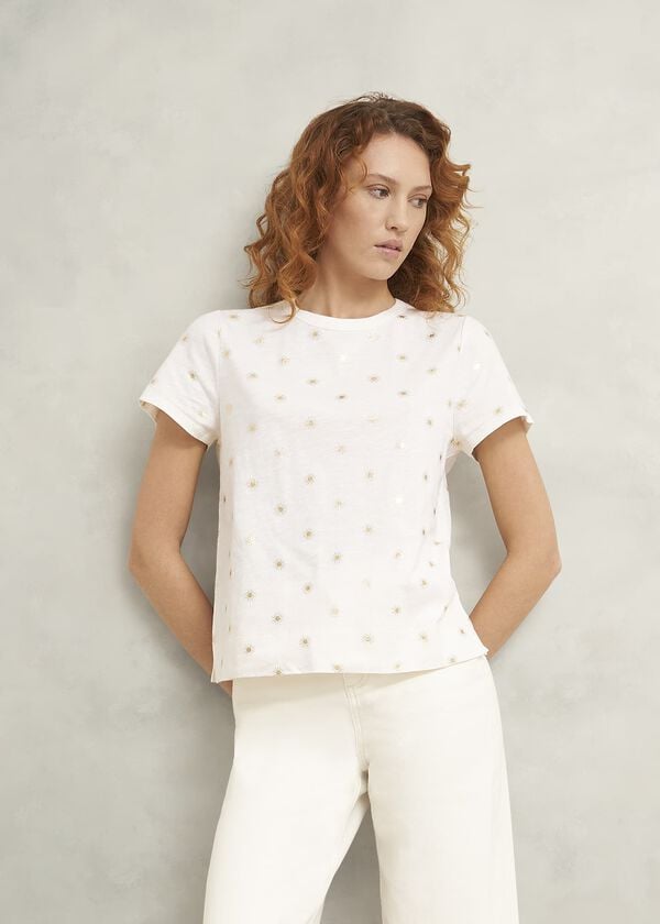 hobbs Adaline Cotton Printed T-Shirt White Gold
