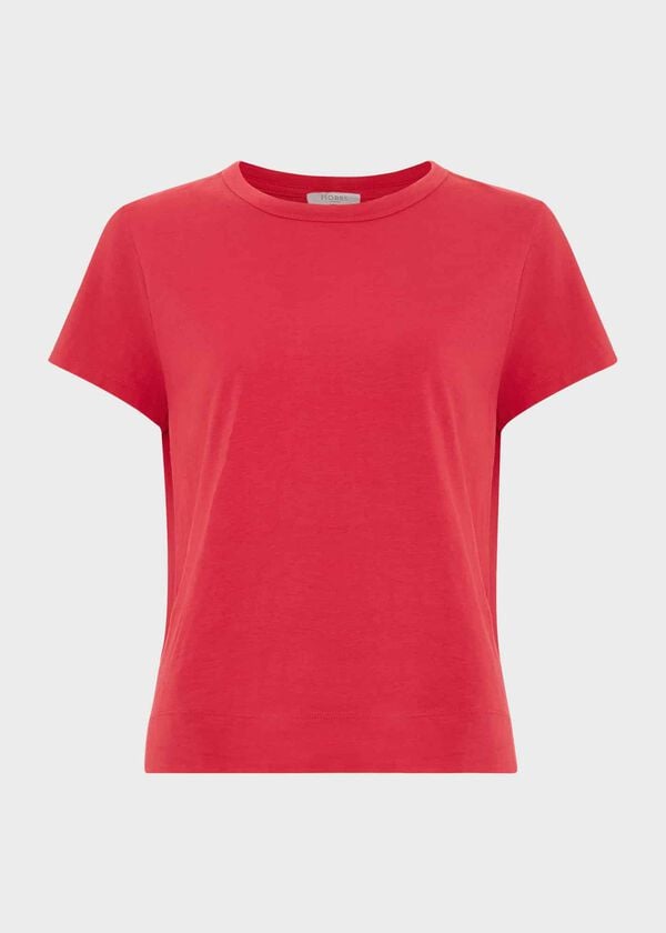 Hobbs Adaline Cotton Slub T-Shirt Rouge Pink