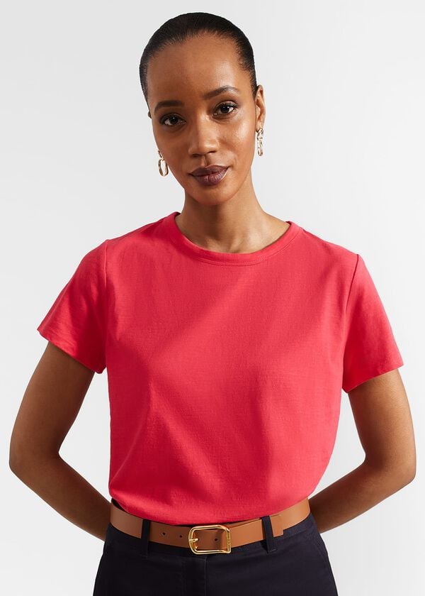 Hobbs Adaline Cotton Slub T-Shirt Rouge Pink
