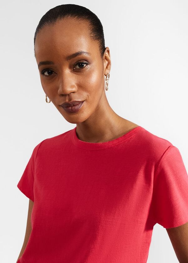 Hobbs Adaline Cotton Slub T-Shirt Rouge Pink