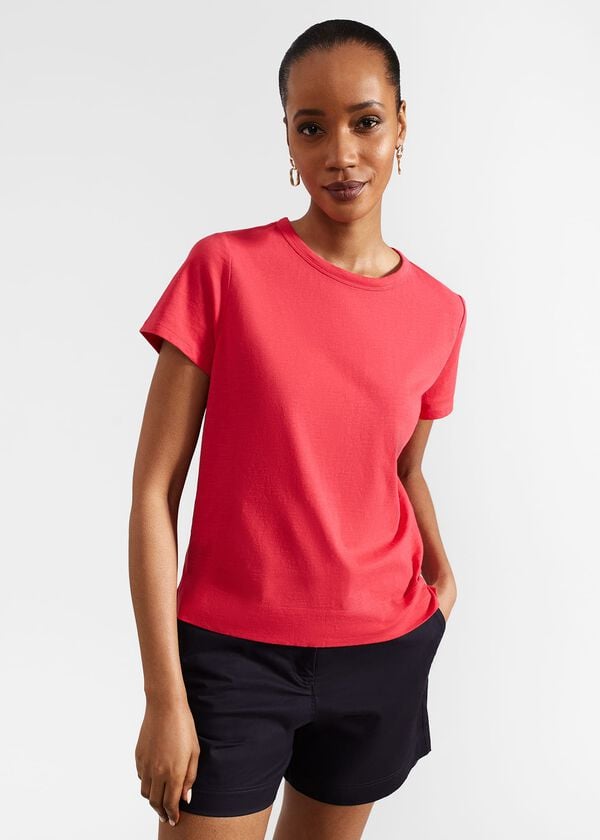 hobbs Adaline Cotton Slub T-Shirt Rouge Pink