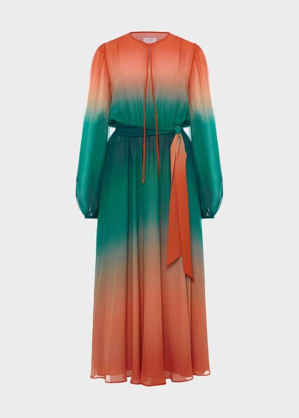 Hobbs Adalyn Silk Dress Green Warm Clay