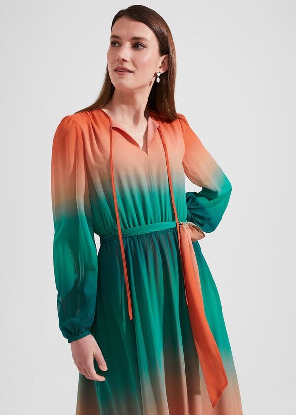 Hobbs Adalyn Silk Dress Green Warm Clay