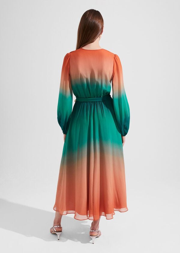Hobbs Adalyn Silk Dress Green Warm Clay