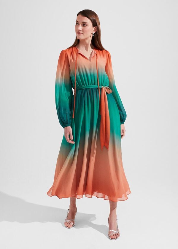 hobbs Adalyn Silk Dress Green Warm Clay