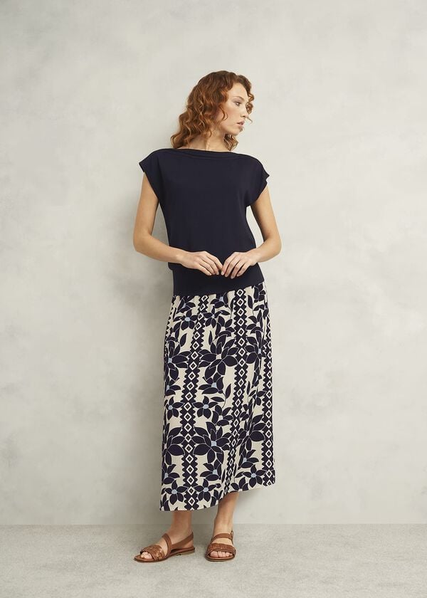 hobbs Addison Knitted Top with Wool Hobbs Navy