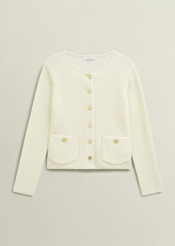 Hobbs Adela Cotton Knitted Jacket Warm Ivory