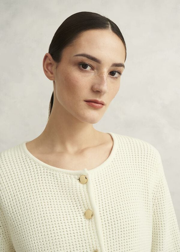 Hobbs Adela Cotton Knitted Jacket Warm Ivory
