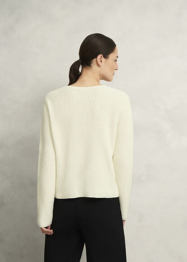 Hobbs Adela Cotton Knitted Jacket Warm Ivory