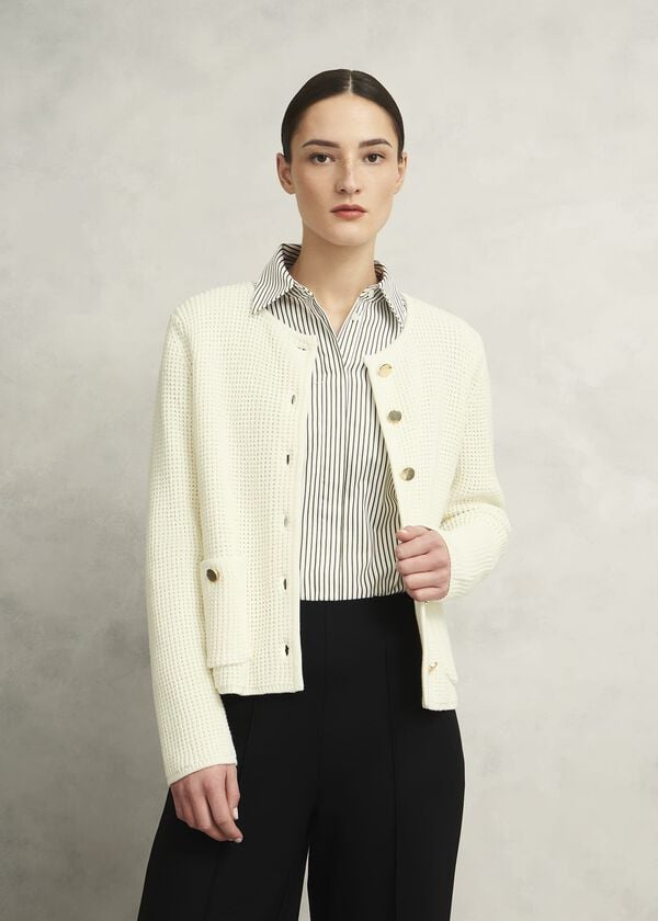 hobbs Adela Cotton Knitted Jacket Warm Ivory