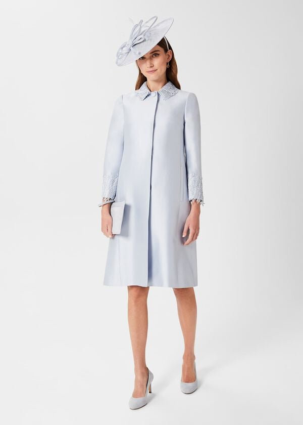 hobbs Adela Silk Blend Coat Pale Blue