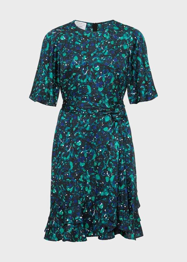 Hobbs Adley Printed A Line Dress Navy Multi