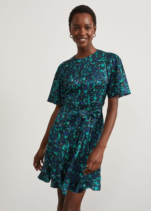 Hobbs Adley Printed A Line Dress Navy Multi
