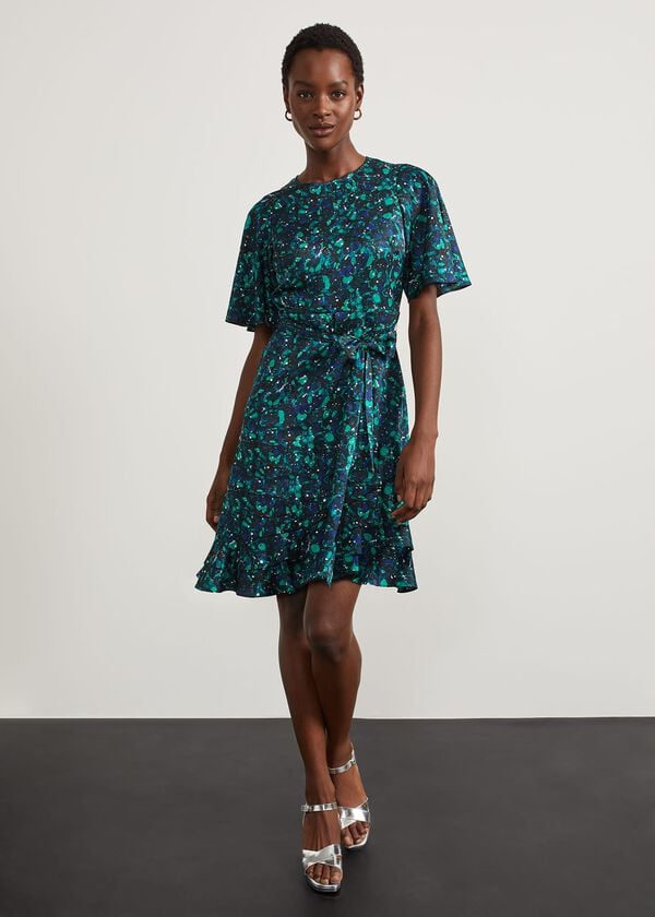 Hobbs Adley Printed A Line Dress Navy Multi