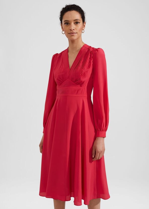 Hobbs Adrianna Midi Dress Rouge Pink