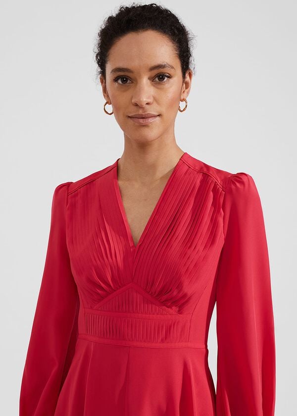 Hobbs Adrianna Midi Dress Rouge Pink