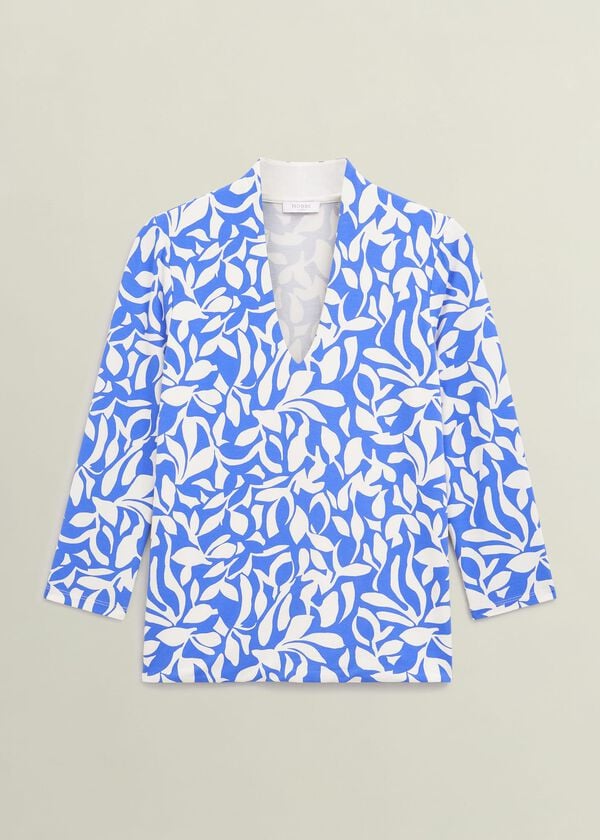 Hobbs Aimee Printed Top Blue Ivory