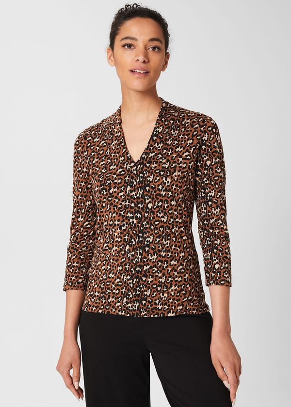 hobbs Aimee Printed Top Brown Multi